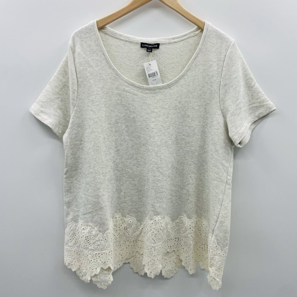 Lane Bryant Womens Plus Size 14/16 Short Sleeve Terry Cloth Top Eyelet Hem 2251